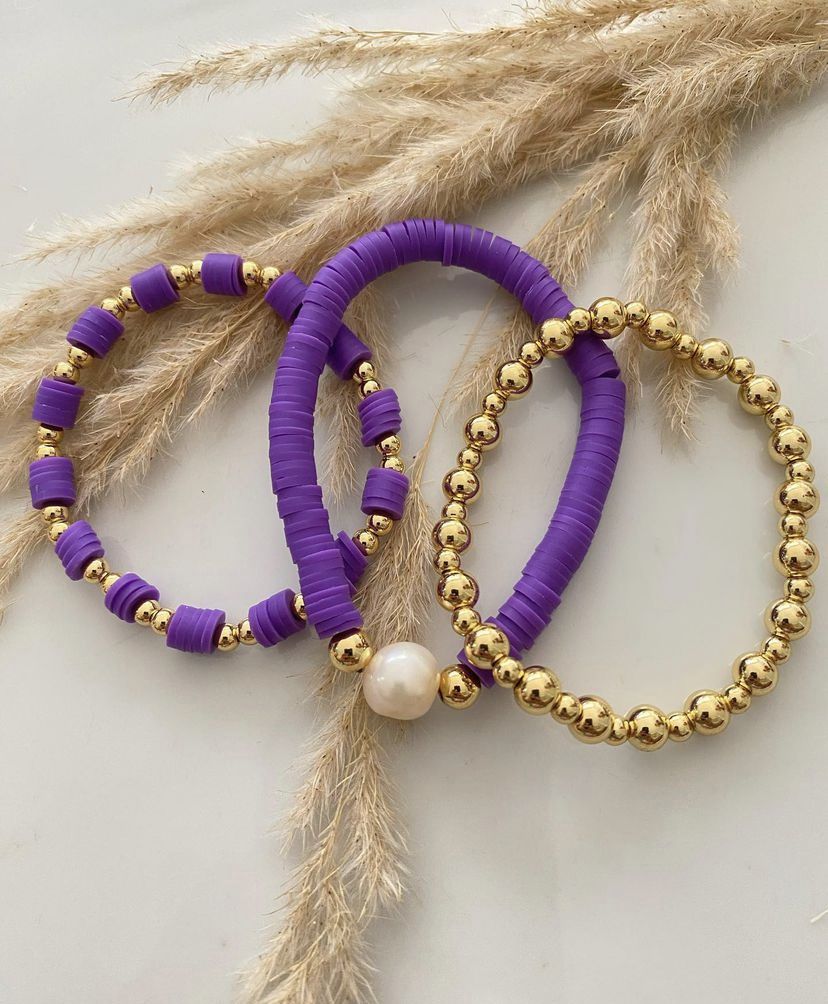 3-pack Bästsäljande Heishi Armband Set – Guld, Pärla & Valfri Färg!