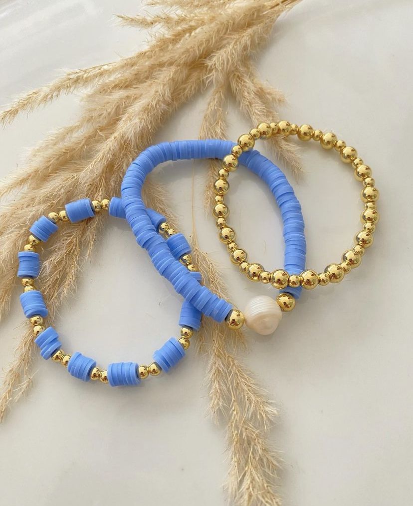 3-pack BĂ€stsĂ€ljande Heishi Armband Set â Guld, PĂ€rla & Valfri FĂ€rg!