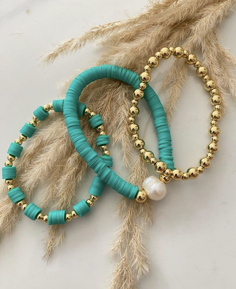 3-pack Bästsäljande Heishi Armband Set – Guld, Pärla & Valfri Färg!